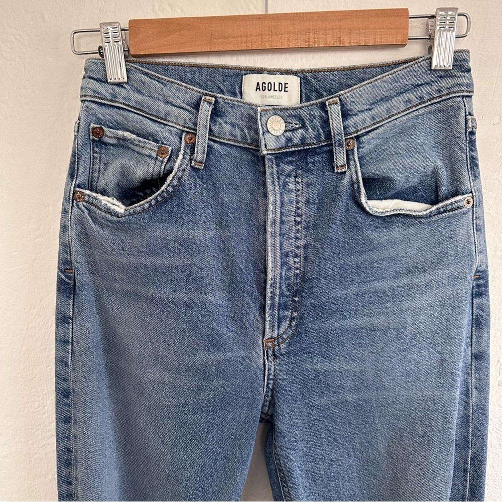 Agolde Riley High Rise Straight Crop Jeans in Whiplash Distressed - Picture 5 of 8